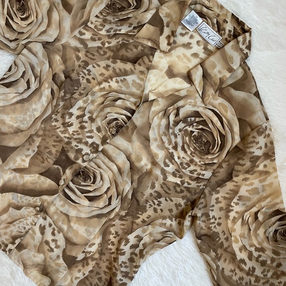 Vintage 80s Kathy Che floral brown button down top - Picture 13 of 16